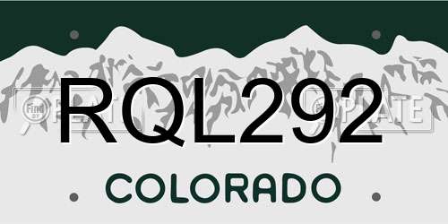 RQL292 Colorado License Plate