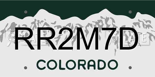 RR2M7D Colorado License Plate