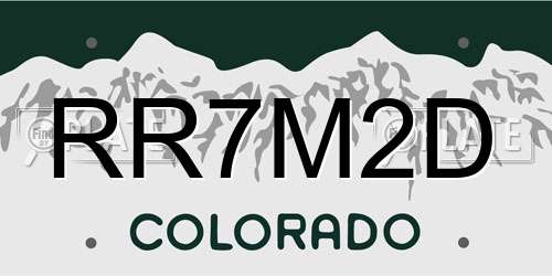 RR7M2D Colorado License Plate