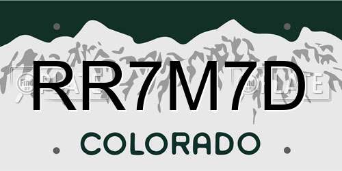 RR7M7D Colorado License Plate