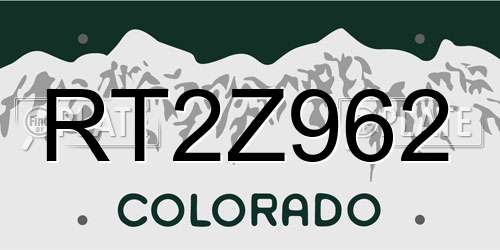 RT2Z962 Colorado License Plate