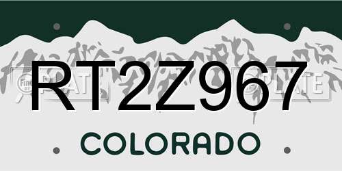 RT2Z967 Colorado License Plate