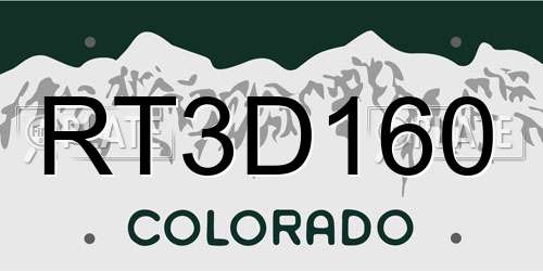 RT3D160 Colorado License Plate