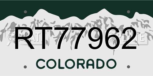 RT77962 Colorado License Plate