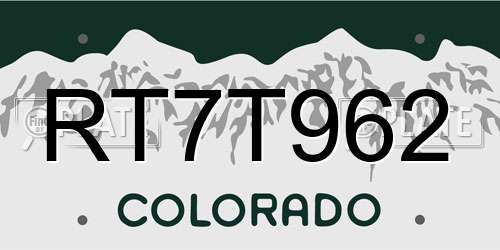 RT7T962 Colorado License Plate