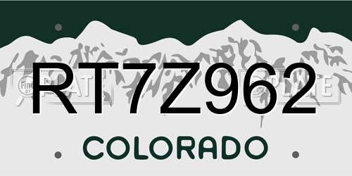 RT7Z962 Colorado License Plate