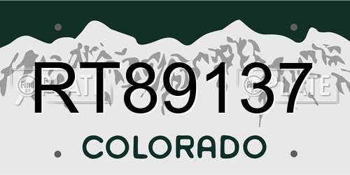 RT89137 Colorado License Plate