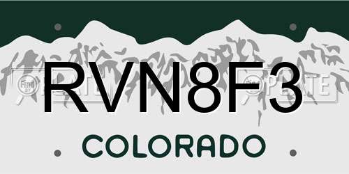 RVN8F3 Colorado License Plate
