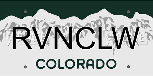 RVNCLW Colorado License Plate