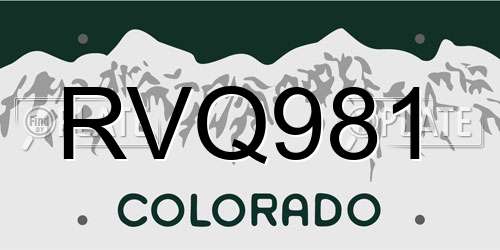 RVQ981 Colorado License Plate