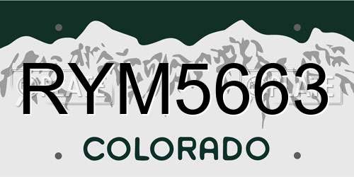 RYM5663 Colorado License Plate