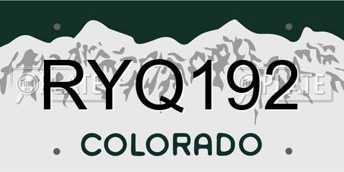 RYQ192 Colorado License Plate
