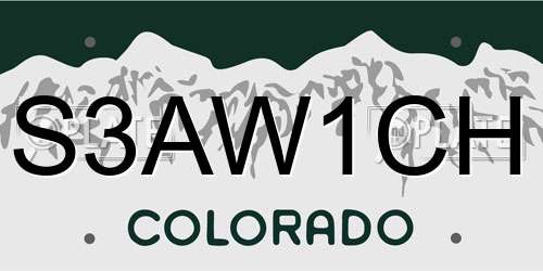 S3AW1CH Colorado License Plate