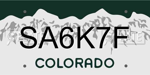 SA6K7F Colorado License Plate