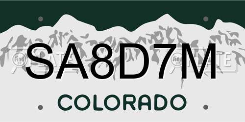 SA8D7M Colorado License Plate