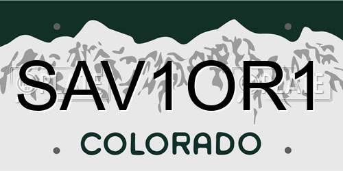 SAV1OR1 Colorado License Plate
