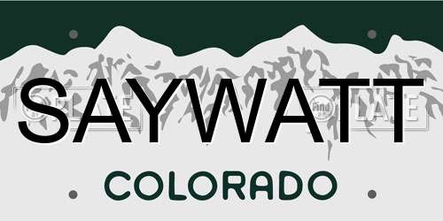 SAYWATT Colorado License Plate