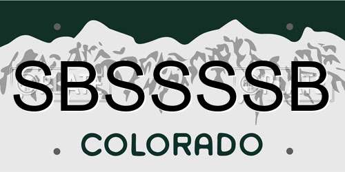 SBSSSSB Colorado License Plate