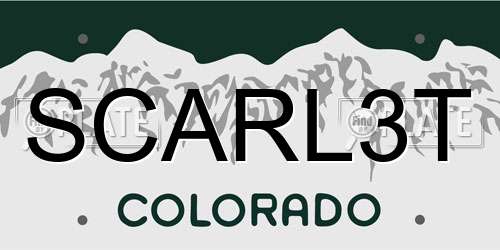 SCARL3T Colorado License Plate