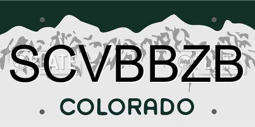 SCVBBZB Colorado License Plate