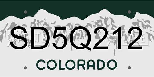 SD5Q212 Colorado License Plate