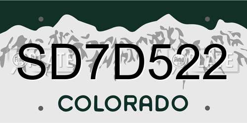 SD7D522 Colorado License Plate