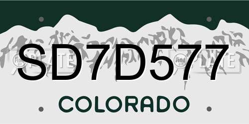 SD7D577 Colorado License Plate