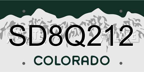 SD8Q212 Colorado License Plate