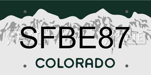 SFBE87 Colorado License Plate