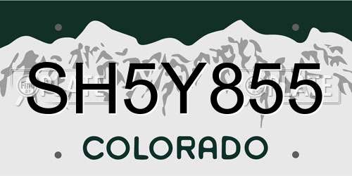 SH5Y855 Colorado License Plate