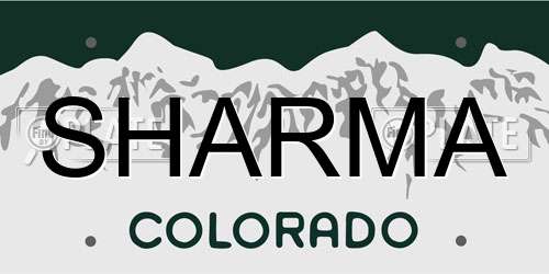 SHARMA Colorado License Plate