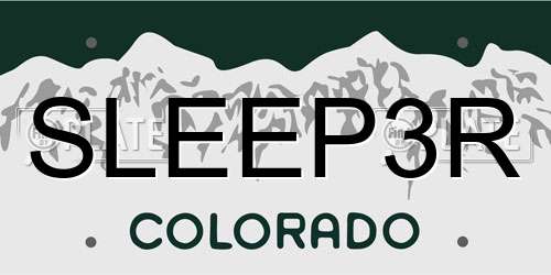 SLEEP3R Colorado License Plate