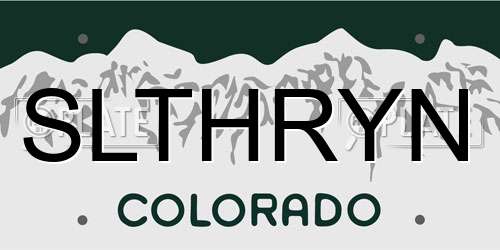 SLTHRYN Colorado License Plate