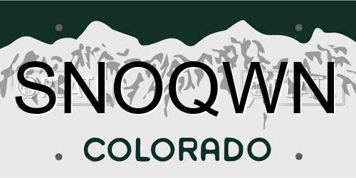 SNOQWN Colorado License Plate