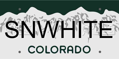 SNWHITE Colorado License Plate