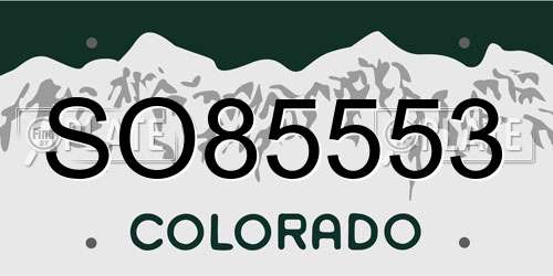 SO85553 Colorado License Plate