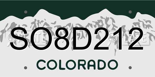SO8D212 Colorado License Plate