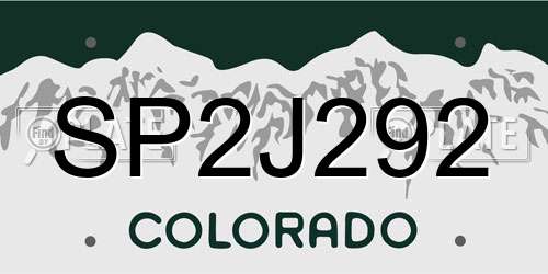 SP2J292 Colorado License Plate