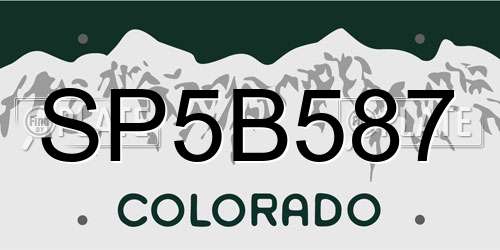 SP5B587 Colorado License Plate