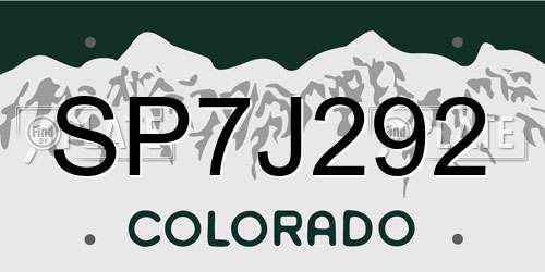 SP7J292 Colorado License Plate