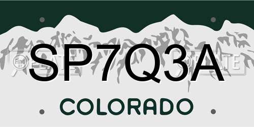 SP7Q3A Colorado License Plate