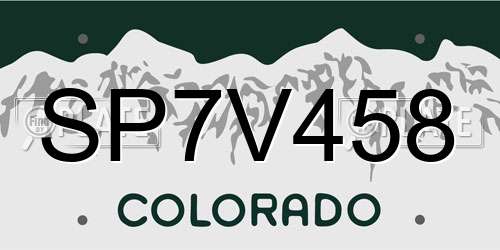 SP7V458 Colorado License Plate