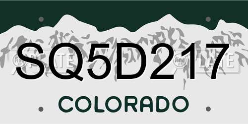 SQ5D217 Colorado License Plate