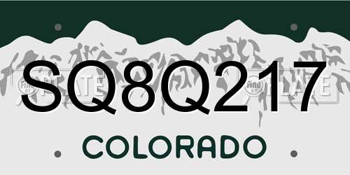 SQ8Q217 Colorado License Plate