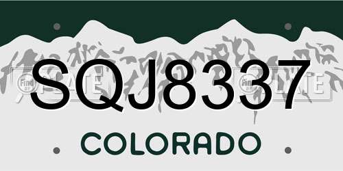 SQJ8337 Colorado License Plate