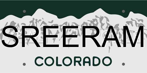 SREERAM Colorado License Plate