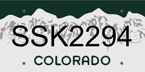 SSK2294 Colorado License Plate