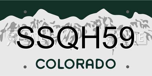 SSQH59 Colorado License Plate
