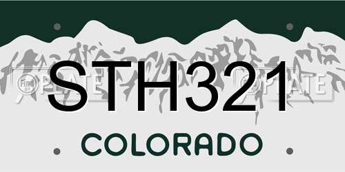 STH321 Colorado License Plate