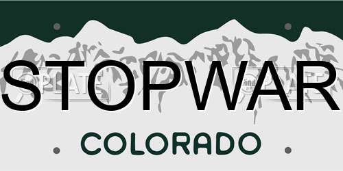 STOPWAR Colorado License Plate